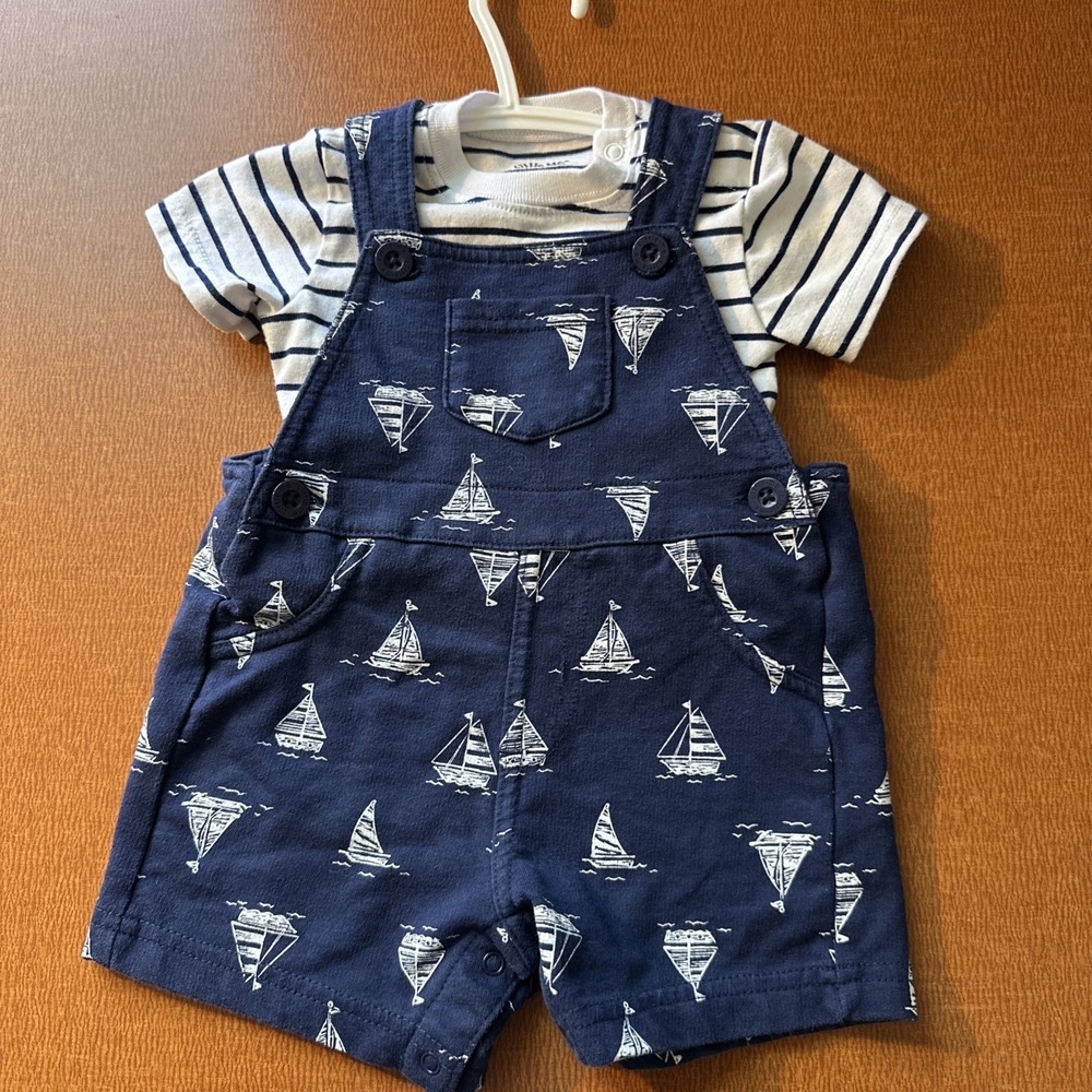 Little Me Nautical Baby Outfit 3 Months Tee & Overall Shorts